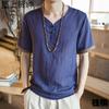 Camiseta masculina de algodão e linho estilo chinês, camiseta solta de verão Hanfu de manga curta, camiseta antiga de linho retrô estilo chinês