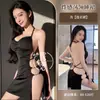 Vestido Sexy de Lencería con Cuello Halter, Ajustado, Espalda Descubierta y Abertura Alta, Camisón con Tira de Cadena y Cordones