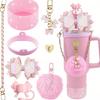 Copa Stanley Tampa Decorativa para Canudo Conjunto de Copos Corrente para Copo Pingente de Chave Flor Begônia Colorida Pingente de Bola de Pelo