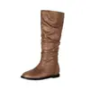 Botas altas de invierno y otoño negras plisadas apiladas, botas altas rectas versátiles de suela plana, botas largas casuales para mujer que estilizan, hasta la rodilla