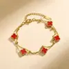 Pulsera exquisita de acero de titanio de 9 mm con trébol de cuatro hojas de doble capa para mujer, no se decolora, nueva moda de doble cara de lujo ligero, versátil y elegante
