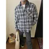 Camisa a Cuadros Patchwork Tie-Dye Retro Americana para Hombre, Tendencia Otoñal Marca Holgada Casual Versátil Manga Larga