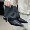 Botas Cortas de Moda Puntiagudas con Tacón de Aguja, Hebilla, Plegables, Estilo Nuevo Otoño/Invierno 2026, Botines Slip-On de Moda Europea y Americana para Mujer