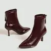 Botines de tacón de aguja europeos y americanos al por mayor para mujer, transfronterizos, nuevos para Otoño e Invierno 2026, botas adelgazantes, con felpa, botines elásticos franceses