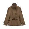 Ropa de Mujer INS Europa Transfronteriza Otoño Chaqueta Corta de Manga Larga con Cinturón de Doble Botonadura Chaqueta Cortavientos