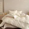 Juego de Ropa de Cama Estilo Princesa Crema Francesa 2026 Nuevo Algodón Lavado Sábana Ajustable Sábana Plana Funda de Edredón Juego de Cama de Tres Piezas