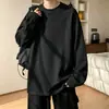 Chaqueta de otoño, top versátil, corte holgado, sudadera de manga larga con cuello redondo estilo vintage americano para hombre, con diseño de patchwork deconstruido