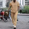 Amazon Aliexpress Ropa de Hombre Transfronteriza Camisa Casual de Manga Corta y Pantalones Largos Conjunto de Playa Algodón Lino Estilo Delgado de Moda