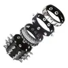 Pulsera de cuero multicapa ancha de Amazon, nueva y popular, de moda, con personalidad, de aleación dominante, calavera y estrella de cinco puntas, conjunto de 4 piezas