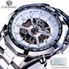 Reloj Mecánico para Hombre Forsining de Acero Inoxidable Plateado, Deportivo, Esqueleto, Manual, Resistente al Agua para la Vida Diaria 30m, Luminoso