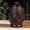 Frasco de Almacenamiento Sólido de Madera de Ébano Tallada, Recipiente para Té con Tallado de Dragón, Artesanías de Madera para Decoración de Sala de Té, Frasco de Almacenamiento con Patrón de Dragón