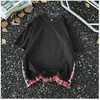 Camiseta de Manga Corta con Empalme a Cuadros Falsa de Dos Piezas para Niños Nueva Verano 2025 Cuello Redondo Holgada Casual Tops de Media Manga