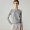Suéter 100% cachemira pura para mujer, otoño e invierno, cuello redondo plano, tejido sin costuras, top base ajustado
