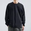 Camiseta Longa Solta de Algodão Pesado para Homens, Camisa Base para Roupa Externa, Moletom Longo Tendência com Punhos, Versátil e na Moda