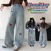 Roupas Infantis para Meninas, Calças para Crianças Médias e Grandes, Jeans Casual Bordado com Laço 2026 Nova Coleção Primavera e Outono para Alunos do Ensino Fundamental
