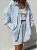 Conjunto de Camisa de Algodón Puro Transfronterizo Moda Casual Europea y Americana Nuevo Primavera/Verano Conjunto de Camisa y Shorts con Adorno de Encaje