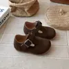 Sandálias Birkenstocks Estilo Coreano Coelho Tongku para Crianças Menina Bebê Sola Macia Sapatos para Caminhar 1-3 Anos Menino Casuais Camurça Pequenos Sapatos de Couro