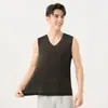 Camiseta sin mangas de cuello en V para hombre Verano Nuevo Seda de hielo Tirantes anchos Chaleco 180g Mejorado Transpirable de secado rápido Chaleco base