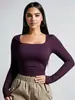 2026 Transfronterizo Europeo y Americano Amazon Mujer Nueva Moda Cómodo Casual Ajuste Delgado Cuello Cuadrado Manga Larga Top Corto Camiseta