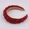 Diadema de perlas de lujo europea y americana, pasador de pelo, diadema de red para la parte superior de la cabeza, diadema roja para el cabello, presión lateral ancha, industria pesada exagerada, para mujer, venta al por mayor