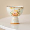 Copa redonda de ceniza vegetal de fábrica, leña, pie alto, copa de cerámica vintage, taza de té, taza de té, bebida para una persona, copa maestra, taza de té