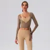 Nueva Ropa de Yoga de Manga Larga para Mujer con Tirantes Cruzados, Estilo Corto, Versátil, de Secado Rápido, Ajustada, Cubierta Deportiva de Manga Larga para Fitness y Running
