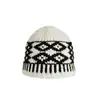 Gorra de Pescador Tejida Jacquard de Diamantes Retro Diseño Coreano Gorro de Lana Resistente al Frío Protección para los Oídos Gorro de Poner Invierno
