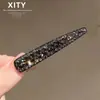 Presilha de Cabelo Elegante Versátil Cinza-Prata com Strass de Alta Qualidade Presilha Reta para Nuca Acessórios Exquisitos de Bico de Pato