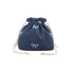 Nova bolsa de lona jeans, design de laço feminino, bolsa tipo balde doce e versátil, grande capacidade, bolsa de ombro casual com pérolas