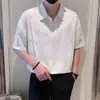 Camisa masculina de manga curta com zíper de seda gelada e design Sense Niche Camiseta da moda Top da moda Camisa polo de manga curta