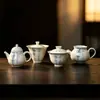 Colección de Juego de Té Kung Fu Moyi Arcilla de Jade Azul y Blanco Bambú Pintado a Mano para Uso Doméstico, incluyendo Gaiwan, Tetera, Bandeja de Té y Tazas de Té