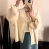 Cardigan de Tricô Estilo Coreano Estilo Preguiçoso Casaco Suéter Feminino Primavera e Outono Novo Decote V Redutor de Idade Doce Cor Sólida Versátil Top