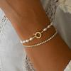 Pulsera de Cuentas de Perlas Imitación de Comercio Exterior Transfronterizo con Hebilla OT, Cadena de Tenis de Diamantes Completos, Pulsera de Doble Capa, Acero Inoxidable, Joyería Versátil
