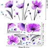 Adesivos de parede de flor roxa e borboleta em estilo sumi-e simples, decalques florais artísticos, adequados para quartos, salas de estar, corredores e fundos de sofá; auto-adesivo