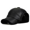 Gorra de Cuero Sintético con Patrón de Lichi de Invierno para Personas de Mediana Edad y Mayores para Calentar Protección Auditiva de Anciano Gorra Lei Feng de Papá Gorra de Béisbol Cortavientos Forrada de Lana