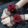 Pulsera de encaje punk con accesorios góticos vintage, guantes de mano de lolita, rosa roja de Halloween