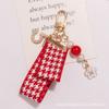 Nuevo llavero colgante con cinta de tela de pata de gallo, lindo accesorio de tarjeta digital de perlas, decoración para funda de auriculares, bolsa