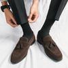 Zapatos de Cuero Británicos para Hombre Estilo Coreano de Moda Elevadores Internos Antivellón Zapatos Tipo Mocasín Slip-on Perezosos Casuales Mocasines con Borlas
