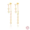 Brincos de Franja com Corrente de Diamante de Luxo Estilo Ins em Prata Esterlina S925