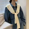 Camisa Chal de Primavera y Otoño con Prendas Exteriores de Punto en los Hombros para Mujer, Moderna y Elegante con Falda, Bufanda de Lana Anudada