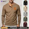 Camiseta de Hombre Amazon Transfronteriza Europea y Americana de Pana Retro Manga Larga con Bolsillos en Contraste Camisa Henley Casual