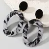 Pendientes de Acero con Aguja Ovalada Cortados Estampado Leopardo Tela Europea y Americana Otoño e Invierno Pendientes Maillard Elegantes Exagerados de Gama Alta para Mujeres