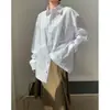 Otoño Nuevo Simple y de Moda Europeo y Americano Silueta Solapa Camisa Blanca Casual Holgada Aspecto Adelgazante Top Cómodo para Mujer