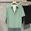 Camisa de Manga Curta Fina de Verão para Homens Estilo Hong Kong Tendência Ins Casual Solta Camisa Drapeada Nicho para Meninos