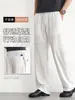 Pantalones de Lino Tencel para Hombre, Estilo Delgado de Verano, Pantalones Casuales con Cintura Elástica, Pantalones de Hombre Estilo Old Money, Pantalones Blancos de Algodón y Lino de Pierna Recta
