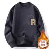 Suéter de Forro Polar Pullover para Hombre Cuello Redondo Otoño e Invierno Bordado Engrosado Camiseta Base Top Cálido Impresión Diaria Moda