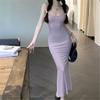 Vestido de Tirantes Ajustado a la Cintura de Color Sólido para Mujer 2023 Nueva Llegada Vestido Largo de Sirena Elástico a la Cadera Chica Picante