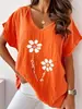 2026 Verano Transfronterizo Europeo y Americano Popular Talla Grande Ropa de Mujer Comercio Exterior Estampada Cuello en V Casual Mangas Cortas Tipo Murciélago Top para Mujer