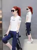 Traje deportivo Mujer Verano Nuevo Camiseta Moda talla extra Pantalones Capri de Manga Corta Casual Holgado Adelgazante Conjunto de Dos Piezas