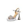 Sandalias de Moda Sexys con Pedrería y Punta Abierta para Mujer 2025 Exportación Nuevas Francesas Banquete Pasarela Tacón de Aguja Piel Genuina Tacones Altos